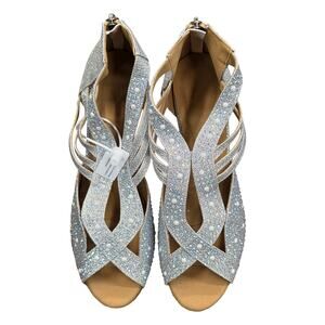 Dance And Sway Silver Rhinestone Latin Heels 3” Flared Size 9.5 NWT